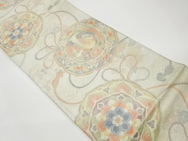 JAPANESE KIMONO / VINTAGE FUKURO OBI / SAGANISHIKI / WOVEN FLOWER CREST & PHOENIX